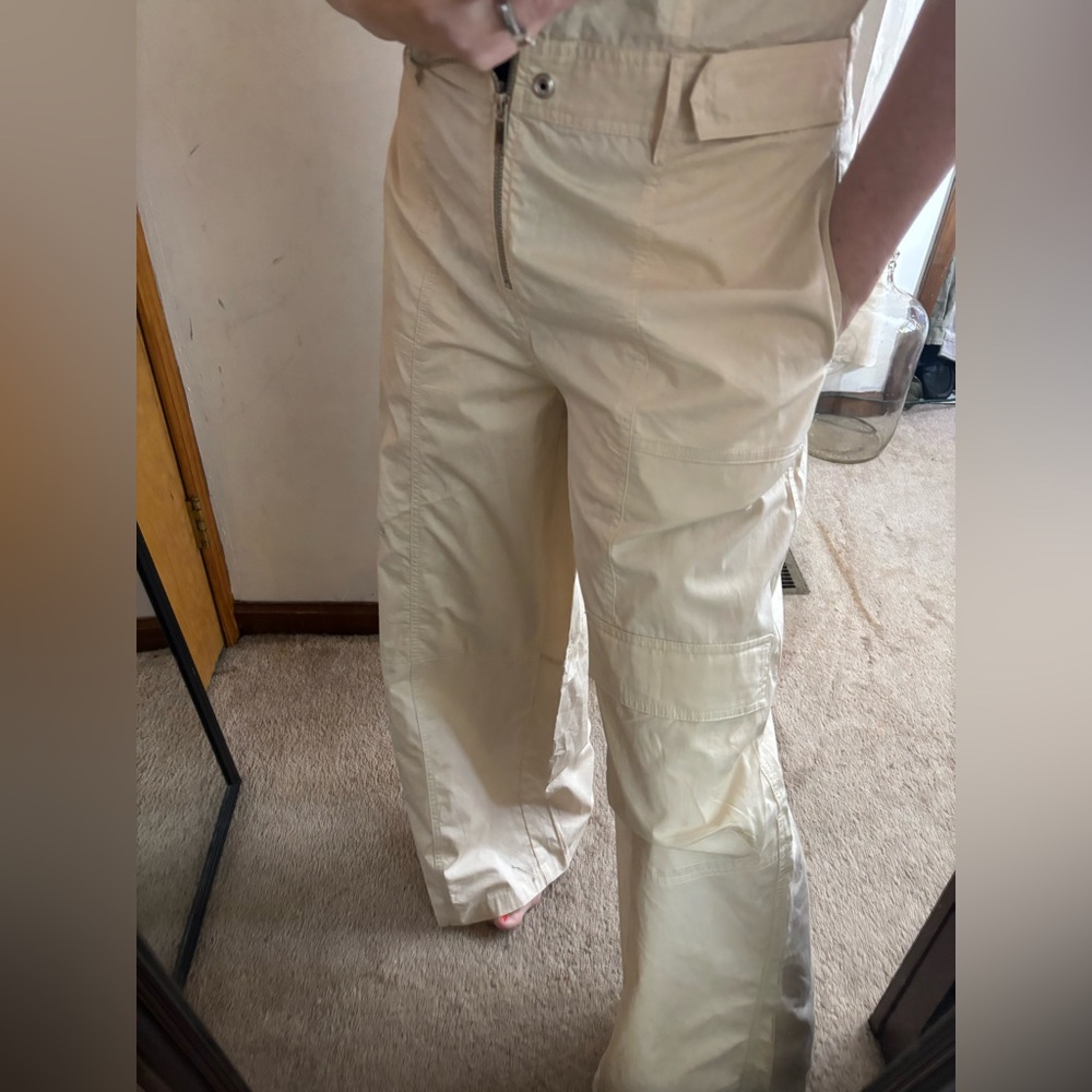 ZARA NWOT Women's Beige Cotton Cargo Utility Wide Leg Zip Jumpsuit - Picture 9 of 14